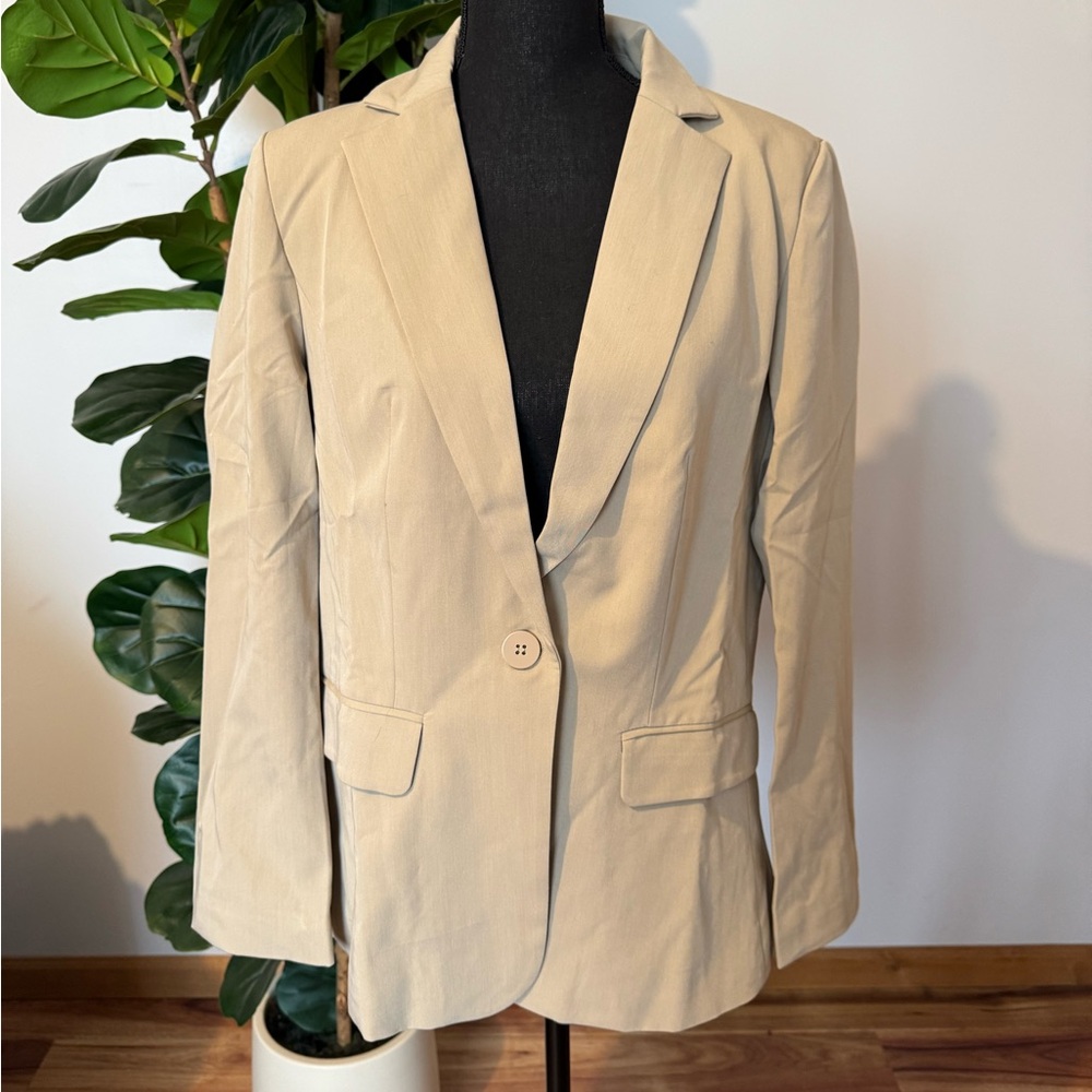 Women's Single-Button Tailored Blazer - Beige